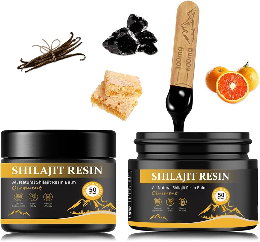 shilajit Resin pentru barbati - potenta maxima naturala Silajit Resin in 85+ Trace Minerals, Gold Grad Himalayan Pure Shiljait for Energy,Immune Support, 50 Grams Pack de 2 (6 luni de aprovizionare)