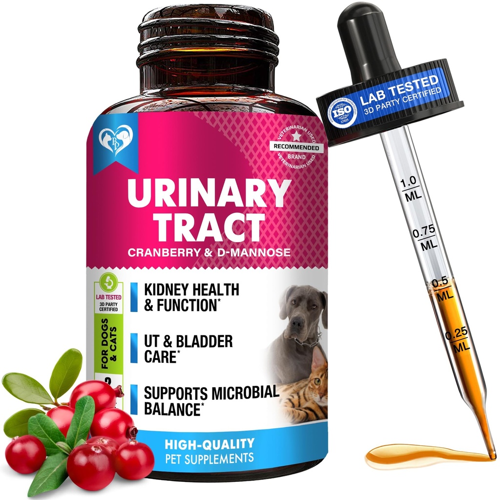 Cat & Dog Infectie tract urinara Tratament & Natural UTI Medicina Cranberry & D-Mannose -Kidney+Bladder Suport - Cel mai bun Incontinenta, pietre vezica - Pet Renal Health & Care