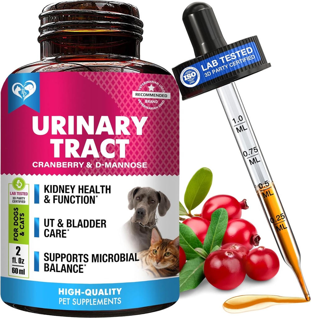 Cat & Dog Infectie tract urinara Tratament & Natural UTI Medicina Cranberry & D-Mannose -Kidney+Bladder Suport - Cel mai bun Incontinenta, pietre vezica - Pet Renal Health & Care