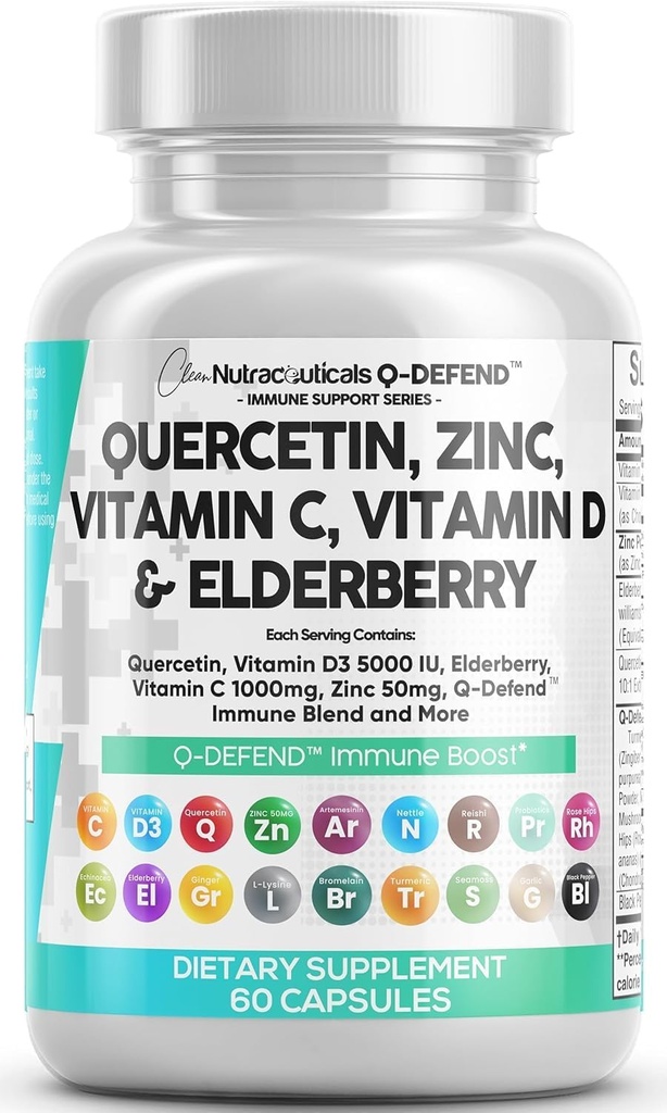 Q Apara Quercetin Supliment cu zinc vitamina C Vitamina D Elderberry Turmeric Black Pepper Usturoi Ginger Sea Moss Lysine Stinging Nettle Reishi Suport imun 60 Capsule de Nutra curat