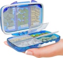 Travel Pill Organizator - Dovada de umiditate Deţinătorul de vitamine portabile cu 7 Compartimente, Compact suplimentar caz pentru Purse Essential Medicine Kit foto Traveling Pocket Farmacie cu etichete, albastru