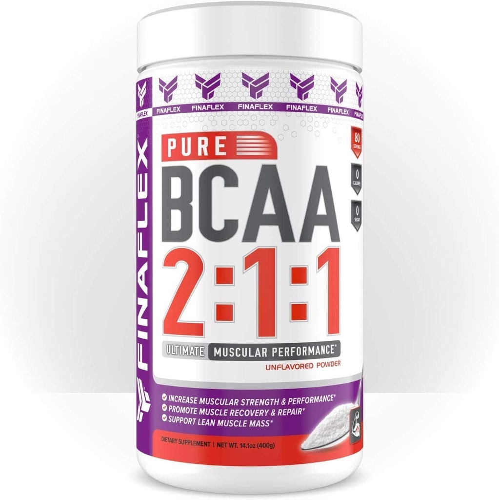 FINAFLEX Pure BCAA 2:1:1, fără aromă - 14,1 oz - Promovează puterea, recuperarea și performanța - cu 2:1:1 Raportul de Leucină, Izoleucină și valină + vitamina C - 80 Serviri