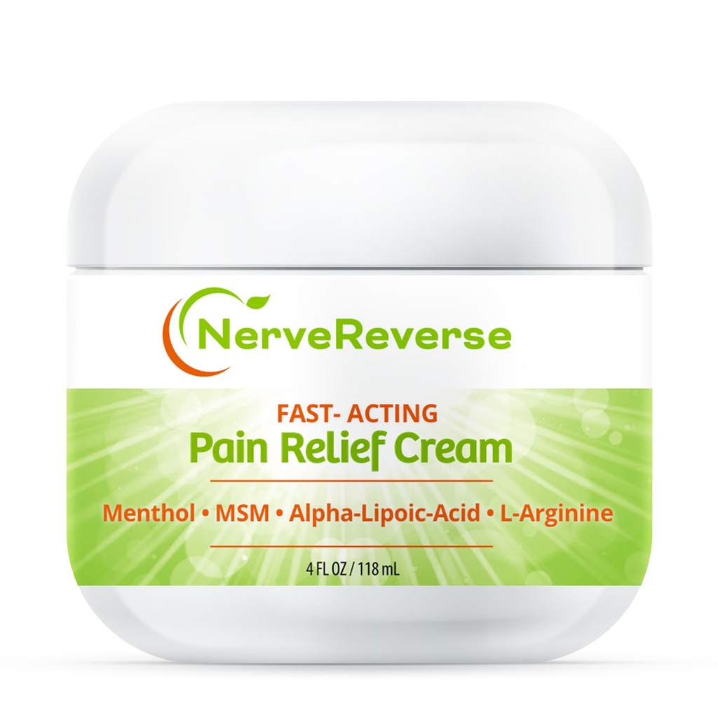 NerveReverse - Neuropatie Durere Relief Cream pentru picioare, mâini, picioare. Mare 4 OZ. JAR. Fast-Action, Cream de putere maximă cu 4% Mentol, MSM, L-Carnitina, L-Arginina, Vitamina E, Vitamina B6