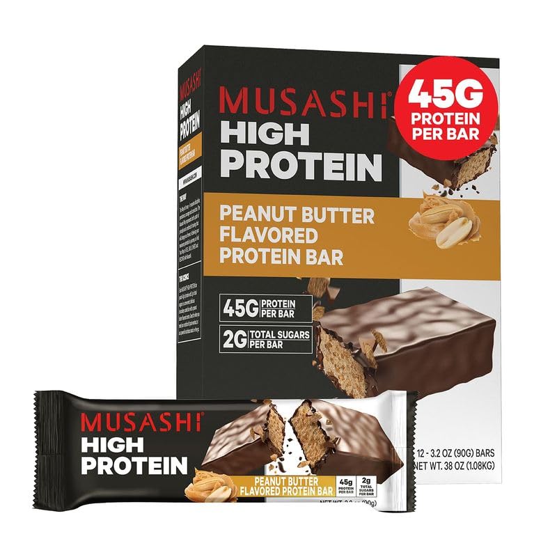 USASHI High Proteine Bar, 45g Proteine, 2g Total Sugars, Unt de arahide și lapte Ciocolată acoperită, Post Workout și proteine Snack Pe Go, 12 pachet de 3.2oz (90g) Baruri