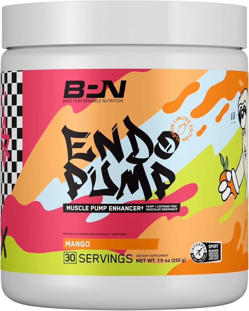 NUTRIȚIE DE PERFORMANȚĂ BARE, BPN EndoPump Pre-Workout Pompă musculară Îmbunătățitor de pompă w/L-Citrulină, Creşterea fluxului sanguin/Transport de oxigen la mușchi, 30 Serviri, Mango