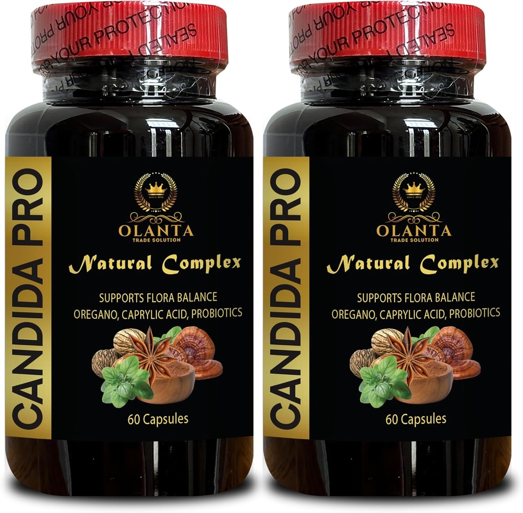 Candida PRO Complex Natural - supliment de acid caprilic pentru bărbaţi, Enzyme Supliment pentru a sprijini echilibrat Candida, plante naturale pentru dezintoxicare intestinală - 2 sticle 120 capsule