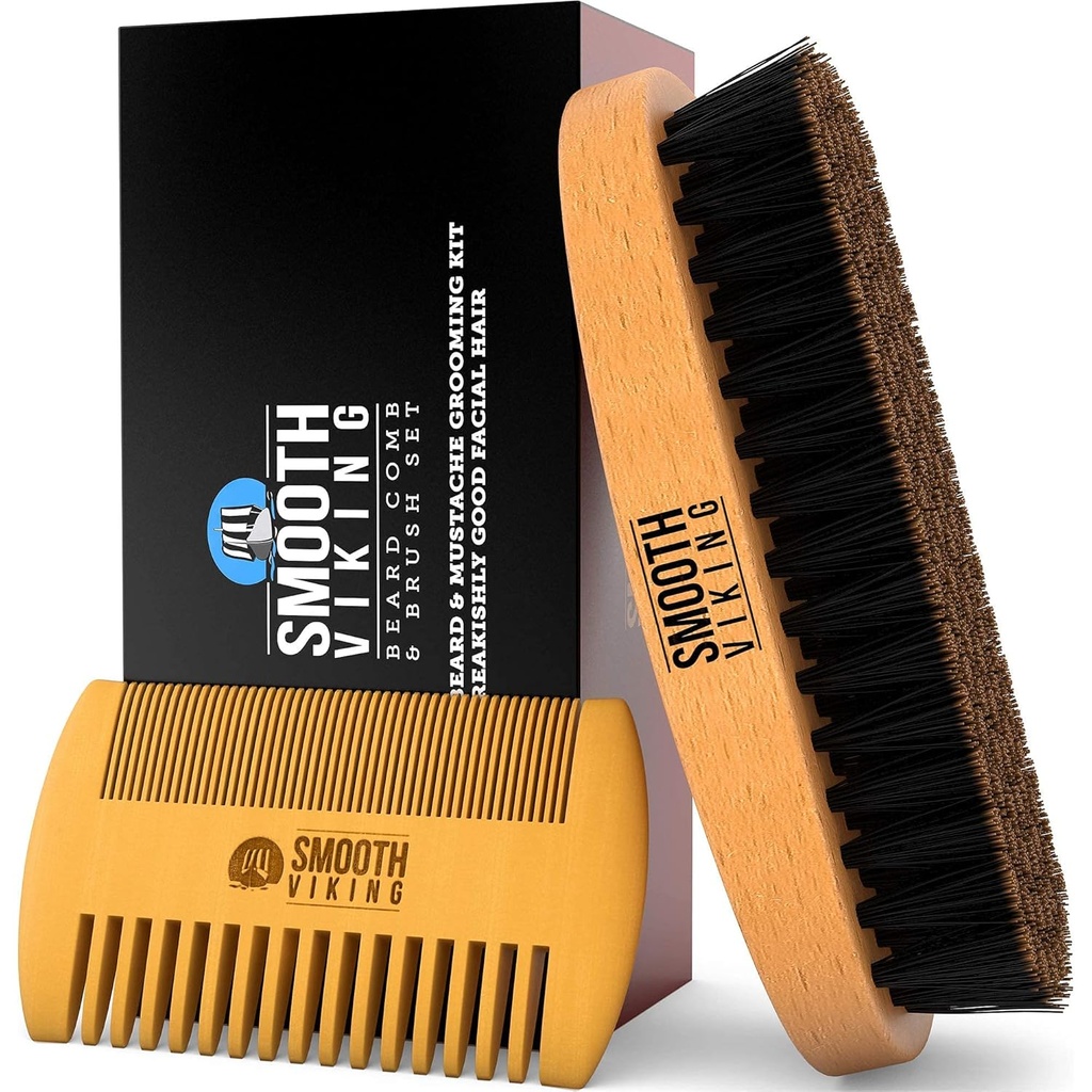 Perie de barbă și pieptene - perie de barbă naturală Bristle barbă și pieptene barbă pentru bărbați - Set facial de îngrijire a părului pentru bărbați - mustață Stilling, instrumente de formare și formare