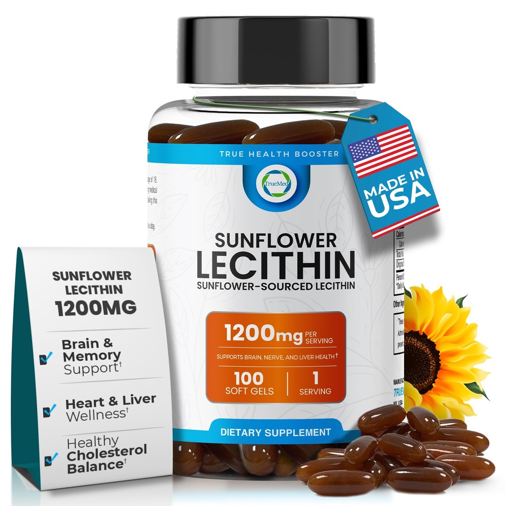 Lecitină de floarea-soarelui 1200 MG 100 Softgels, 100-zi de aprovizionare Garantat Pure, non-GMO, Soy-Free, Suporturi Brain, Inima, Nervi, Sănătatea ficatului, Funcţia cognitivă, Colesterol sănătos, Formula de înaltă absorbţie