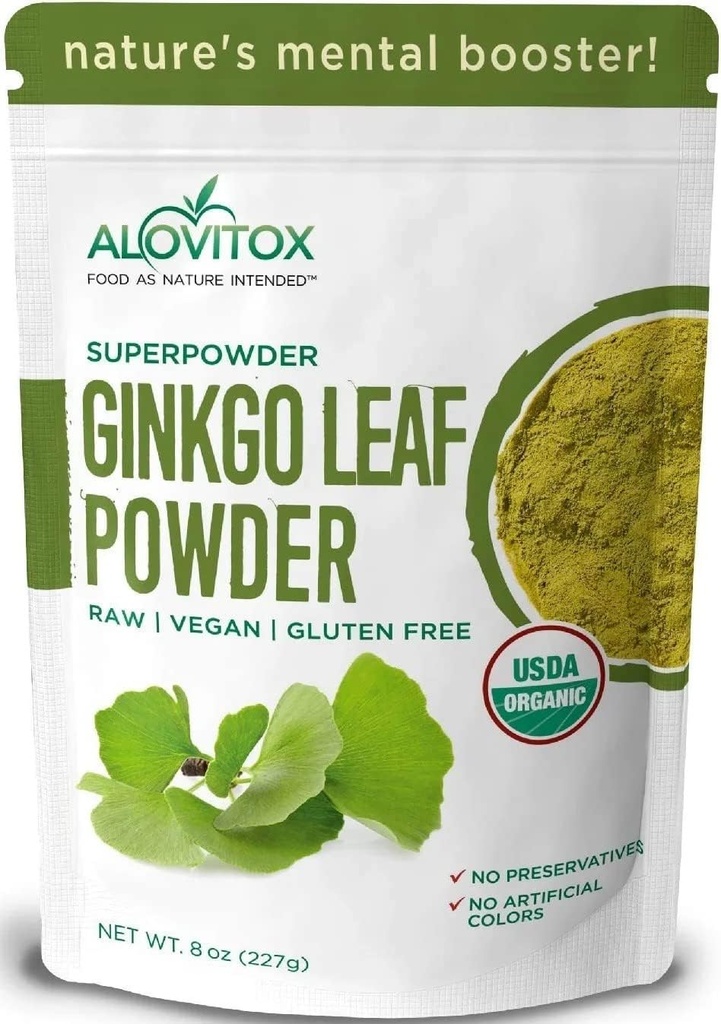 Ginkgo Biloba Leaf Powder 8oz - Ginkgo Biloba Tea Supports Healthy Aging, Memory, Focus, Mood & Concentration - 100% Natural Ginko Leaf Extract, Vegan, Non OMG & Certified Organic Ginkgo Leaf Powder
