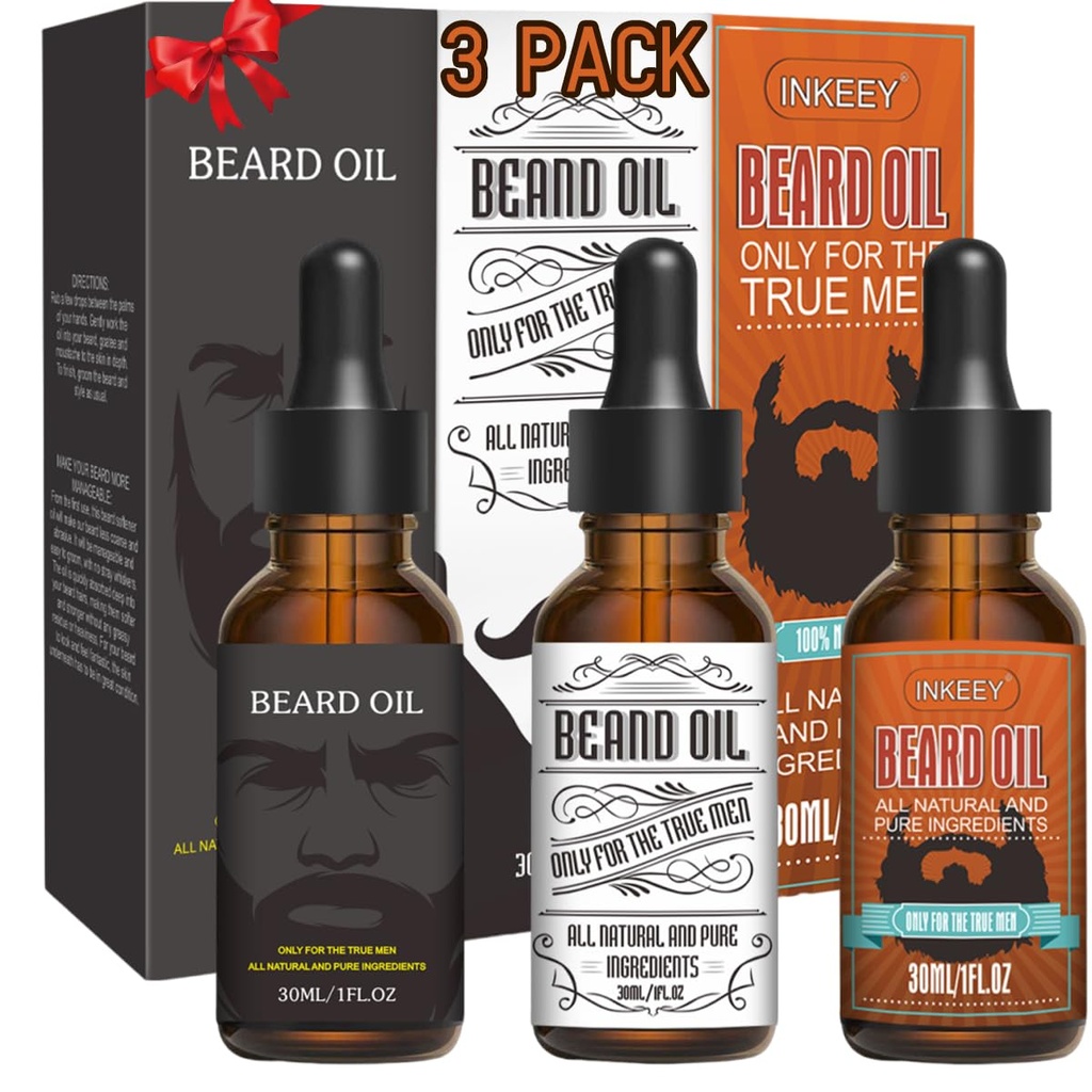 3 Pack Barbă ulei pentru bărbați, condiționarea și hidratarea pentru o mai bună creștere barbă - Set de cadouri (Fengyin Ceai verde / mișcare de strălucire / Azur)