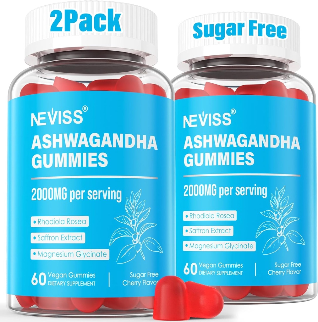 Ashwagandha Gummies, Magneziu Glycinate Gummies 2000mg pentru adulți, Vitamina B6, Zinc, Rhodiola Rosea, Lemon Balm, Suport de relaxare, Natural Zzz, Brain, Muscle, Rezistenta, Energie, Zahăr gratuit