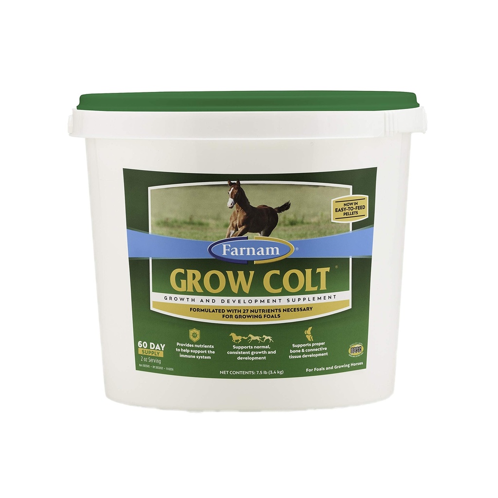 Farnam Grow Colt Supliment pentru creștere și dezvoltare, susține o creștere normală, consecventă în primii ani de viață a mânzului, 7,5 lbs., 60 zile de aprovizionare