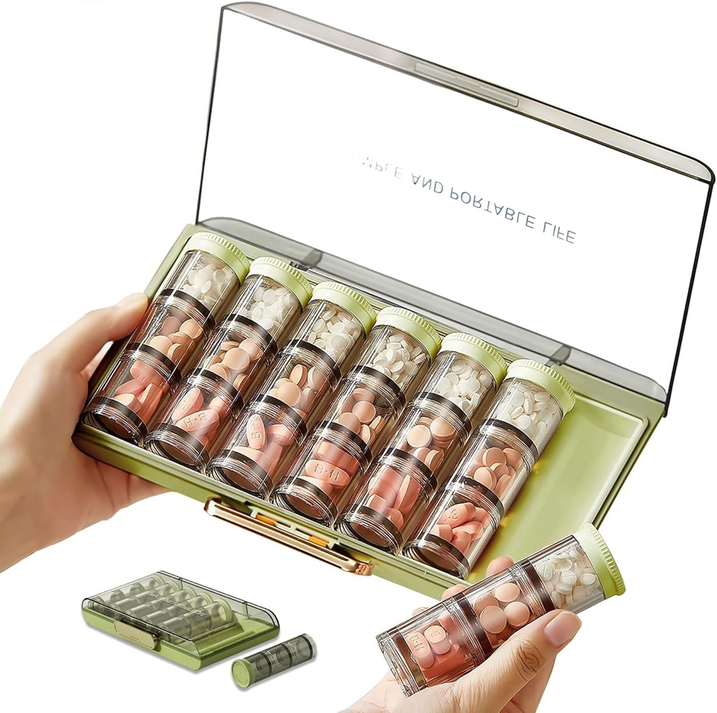 3 ori pe zi Organizator pilula 7 zi, Organizator de pastile săptămânale mare, Cutia pilula saptamana cu 7 Containere separate, Portable Daily Medicine Planner Case pentru Medicina Vitamina supliment ulei de pește(Green)