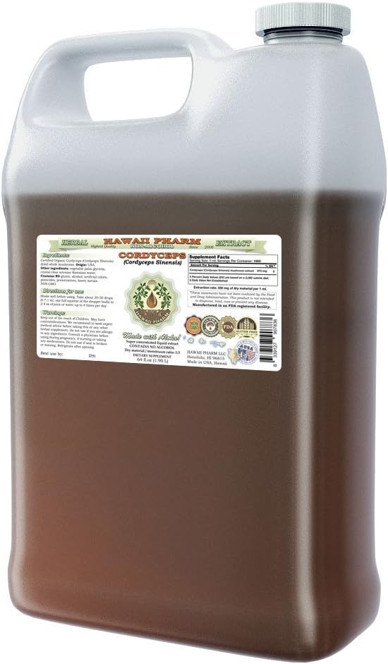 Cordyceps Extract lichid fără alcool, Cordyceps (Cordyceps Sinensis) Mushroom Glycerite Hawaii Pharm Supliment natural Herbal 64 oz