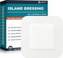 Island Dressing 4"x4," 50 Pads individuale ambalate Bordered Tiraj, 2"x2" Pad non-Stick în centru cu frontieră adezivă, Bandaje non-Woven grad medical pentru răni, Primul ajutor