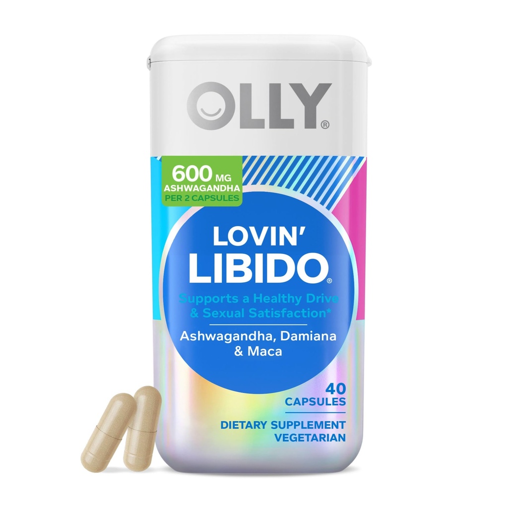 OLLY Lovin capsule libidoului, Boost Dorinţă cu Ashwagandha, Maca & Damiana, Vegetarian, Supliment pentru femei, 20 de zile de aprovizionare - 40 Conte