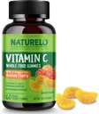NATURLO Whole Food Vitamina C Gummies, Vitamina C de la Acerola Cherry, Plant-Based Supplement, 60 Vegan-Friendly Gummies