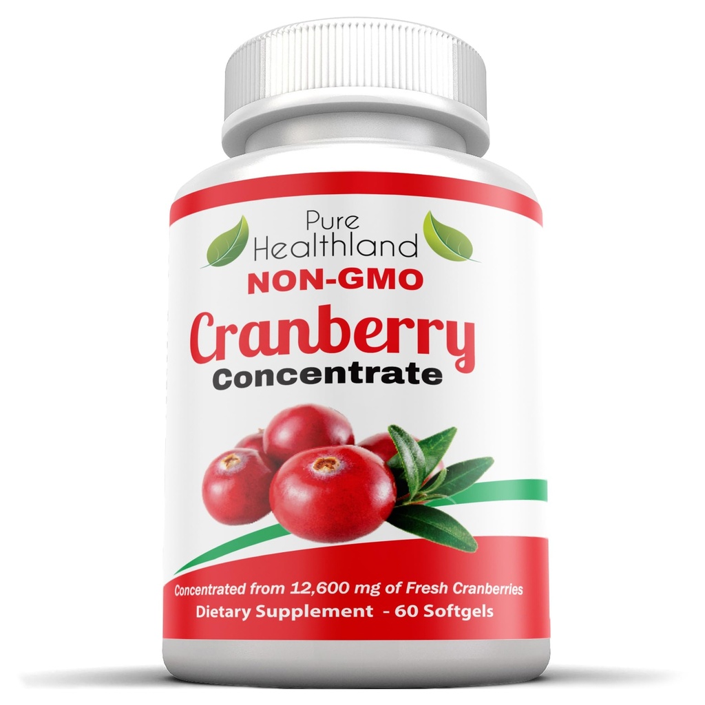 Non-GMO Cranberry concentrat de 12,600 mg - Triple Putere Softgels - ușor de înghițit pastile pentru bărbați și femei, 1 flacon