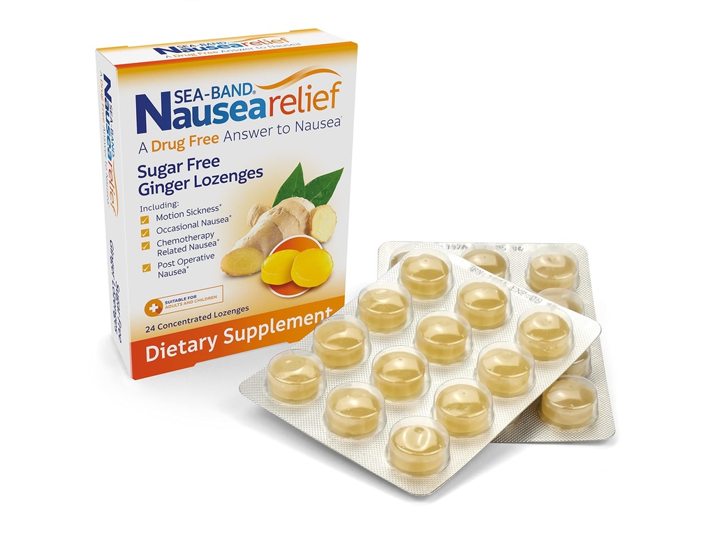 Sea-Band Ginger Lozenges, Drug and Sugar Free, for Motion Sickness and Greaţă Relief