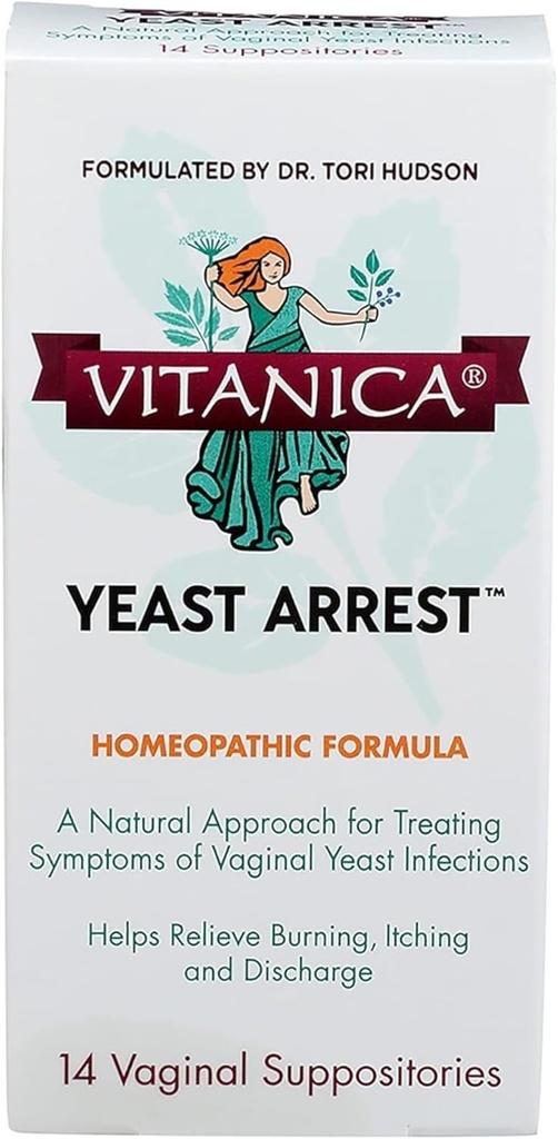 Vitanica Drojdie Arestare, Homeopatice Vaginale Suspecte, pentru simptome de infecţie a toxinelor, Relieves Burning, Itching & Descarcare, cu acid boric, Ceai Oil & Probiotice, Vegan (Yeast Arrest, 14)