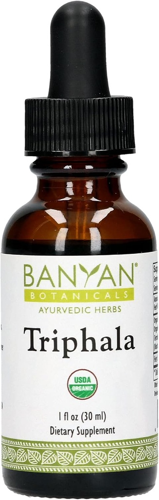 Banyan Botanicals Triphala Liquid Herbal Extract de Triphala Organic cu Amla, Haritaki & Bibhitaki 