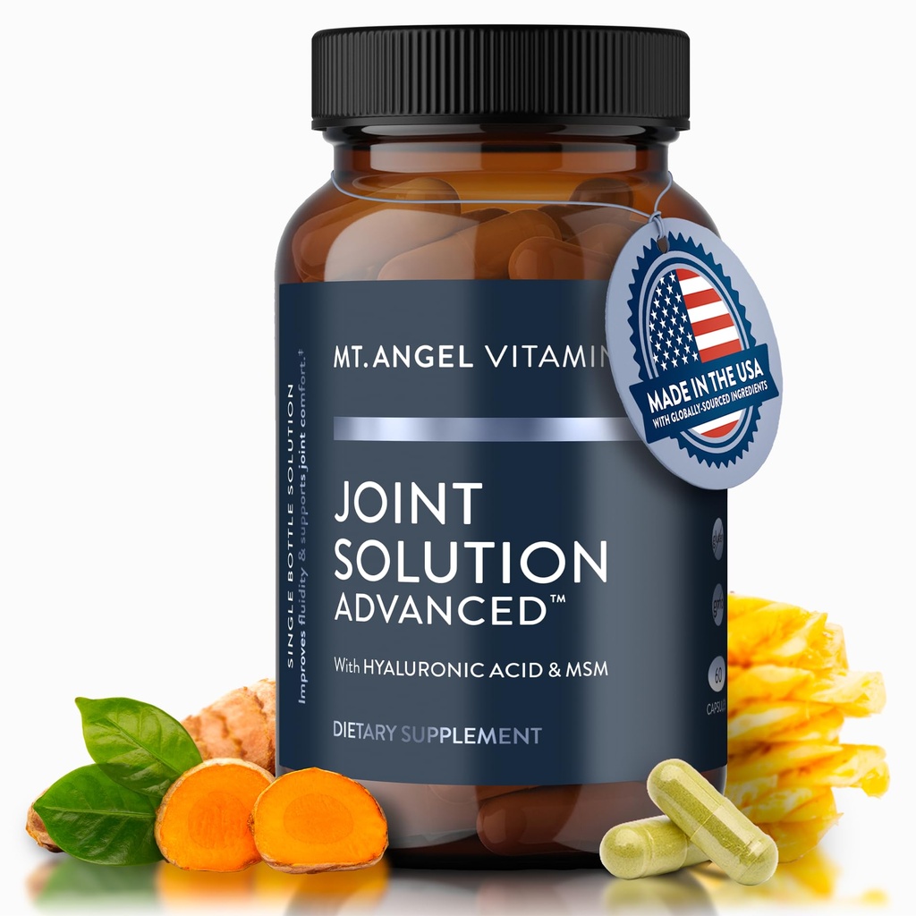 Vitamine Mt. Angel - Solutie Joint Advanced, cu Curcumin C3, Glucosamină, Acid hialuronic, Bromelain, Colagen Tip 2 & MSM, Îmbunătățește fluiditatea și susține confortul comun (60 capsule)