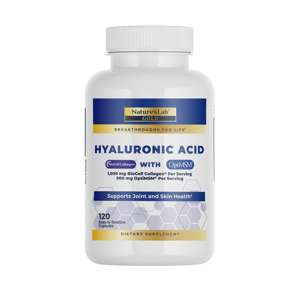 Acid hialuronic de laborator al naturii cu colagen și MSM - hidratare cutanată, sănătate comună - 120 capsule (40 zile de aprovizionare)
