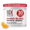 10X Aminoacidi de sănătate - 30 Serviri de EAA & BCAA pulbere, Pre Antrenament BCAA cu supliment de aminoacizi esențiali - BCAAs & EAAs pentru longevitate, suport muscular, Putere, Energie - Portocaliu tropical