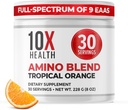 10X Aminoacidi de sănătate - 30 Serviri de EAA & BCAA pulbere, Pre Antrenament BCAA cu supliment de aminoacizi esențiali - BCAAs & EAAs pentru longevitate, suport muscular, Putere, Energie - Portocaliu tropical