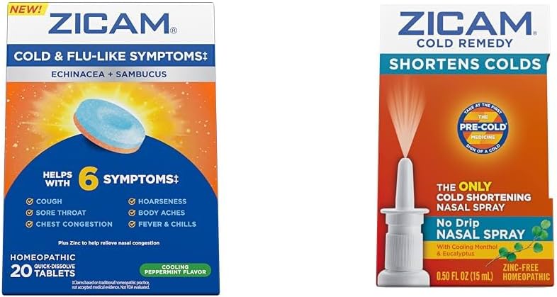 Zicam Simptome reci şi gripale 20 comprimate şi spray nazal fără perfuzie la rece 0, 5 Ounce