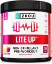 Zhou Lite Up - non Stim pulbere, oxid de azot Stim supliment gratuit pentru bărbați și femei, Cafeina Free Boost, Formula curată - Berry Lemonade Flavor, 7.5 oz Jar (30 Scoops)