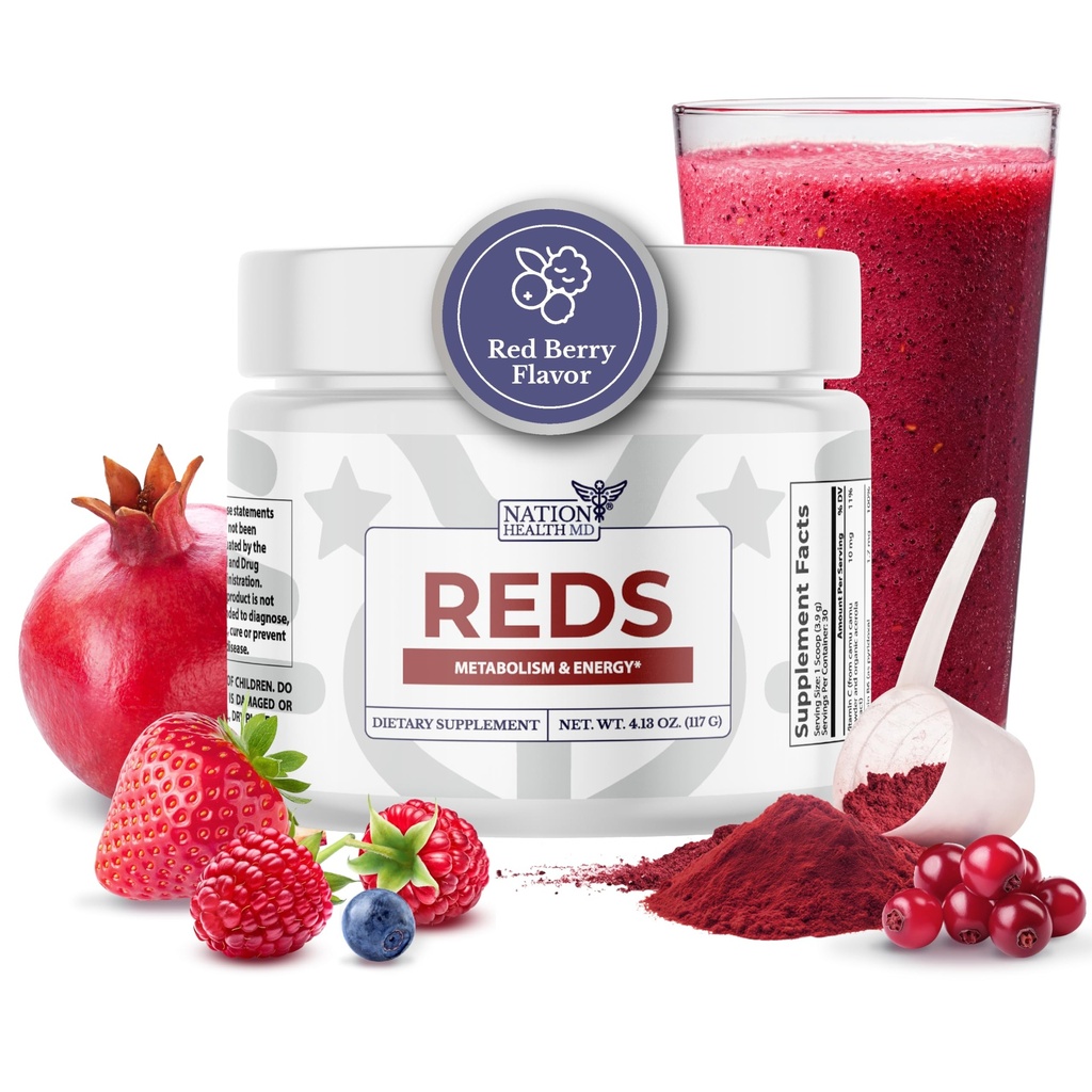 Roșii - Super Reds pulbere cu 39 Superfoods, Antioxidant-Rich Red Powder Superfood, Probiotics & Enzime digestive pentru energie, Metabolism & Gut Health - Red Berry Flavor
