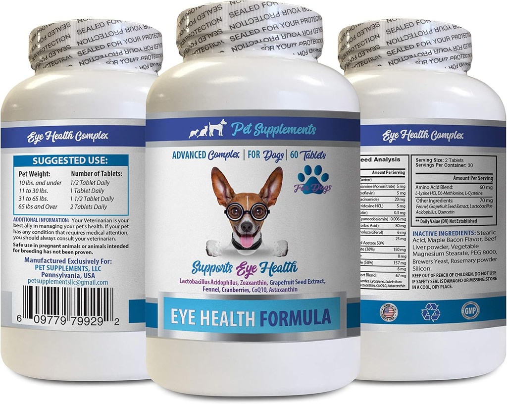 Câini vitamine ochi - câini de sănătate ochi Formula - Advanced Eye Support Complex - VETS recomandate - câine lutein - 1 flacon (60 comprimate)