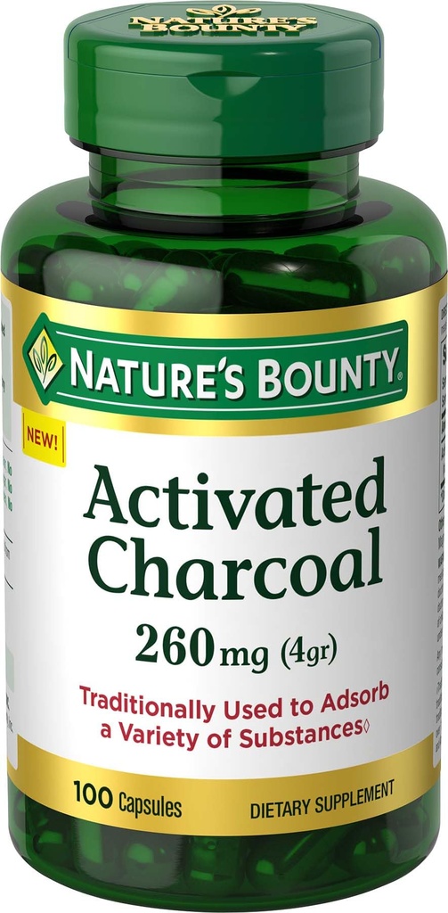 Bounty Natura activat Charcoal 260 mg, 100 capsule, Supliment alimentar pentru a sprijini un stil de viață sănătos