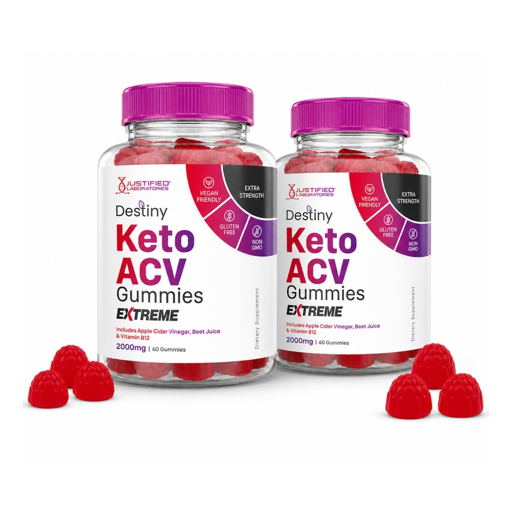Laboratoare justifiate (2 Pack Destiny Keto ACV Gummies Extreme 2000MG Destiny Keto Gummies Formula avansată Cidru de mere Oţet cu Pudră de sfeclă de rodie B12 Vegan Non OMG 120 Gummys