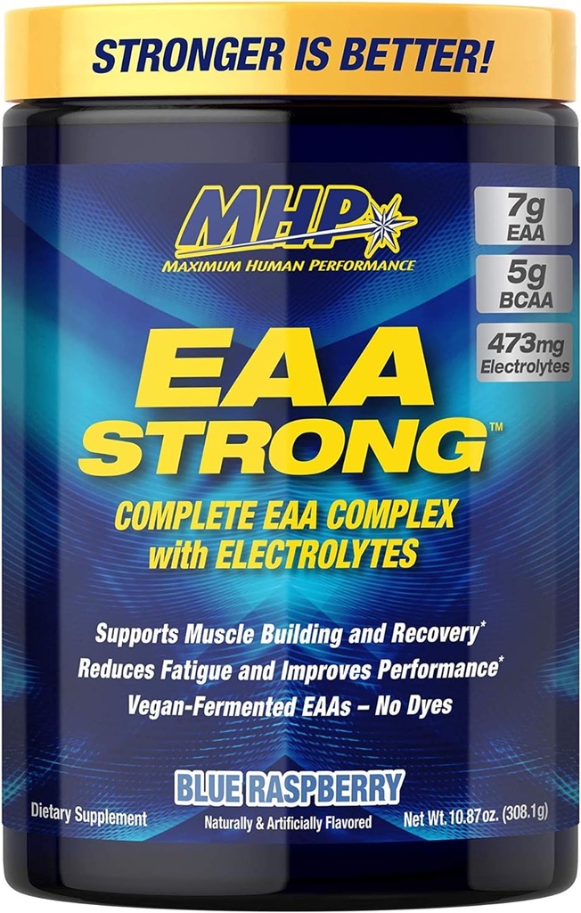Maximum Human Performance Mhp Eaa Strong, Amino Acid Suplimente, Toate 9 Aminoacizi esențiali, Bcaas, Electroliti, Blue Raspberry, 1.2 Pound