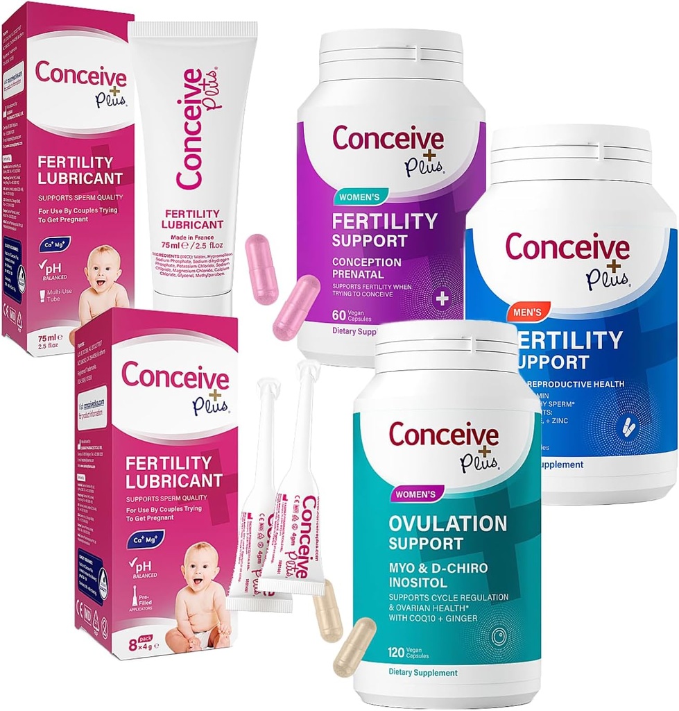 CONCEIVE PLUS Fertilitate completă Bundle - Încercarea de a conceive cupluri Kit TTC Suplimente de fertilitate și spermă Lubricante prietenoase
