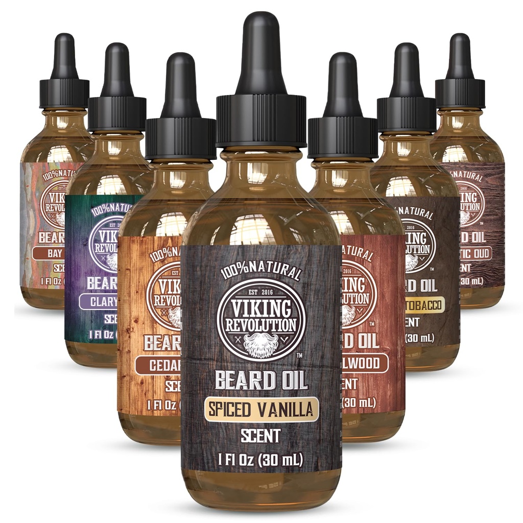 Viking Revolution Spiced Vanilla Beard Oil for Men - Natural Mens Beard Oil with Argan and Jojoba Oil - Beard Softener, Consolidarea și hidrateaza