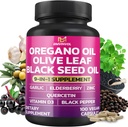 BMVINVOL Oregano Usturoi Olive Leaf Black Seed + 5 Mai mult - Suport Imun și Digestive Health Supplement pentru femei și bărbați - 100 Capsule