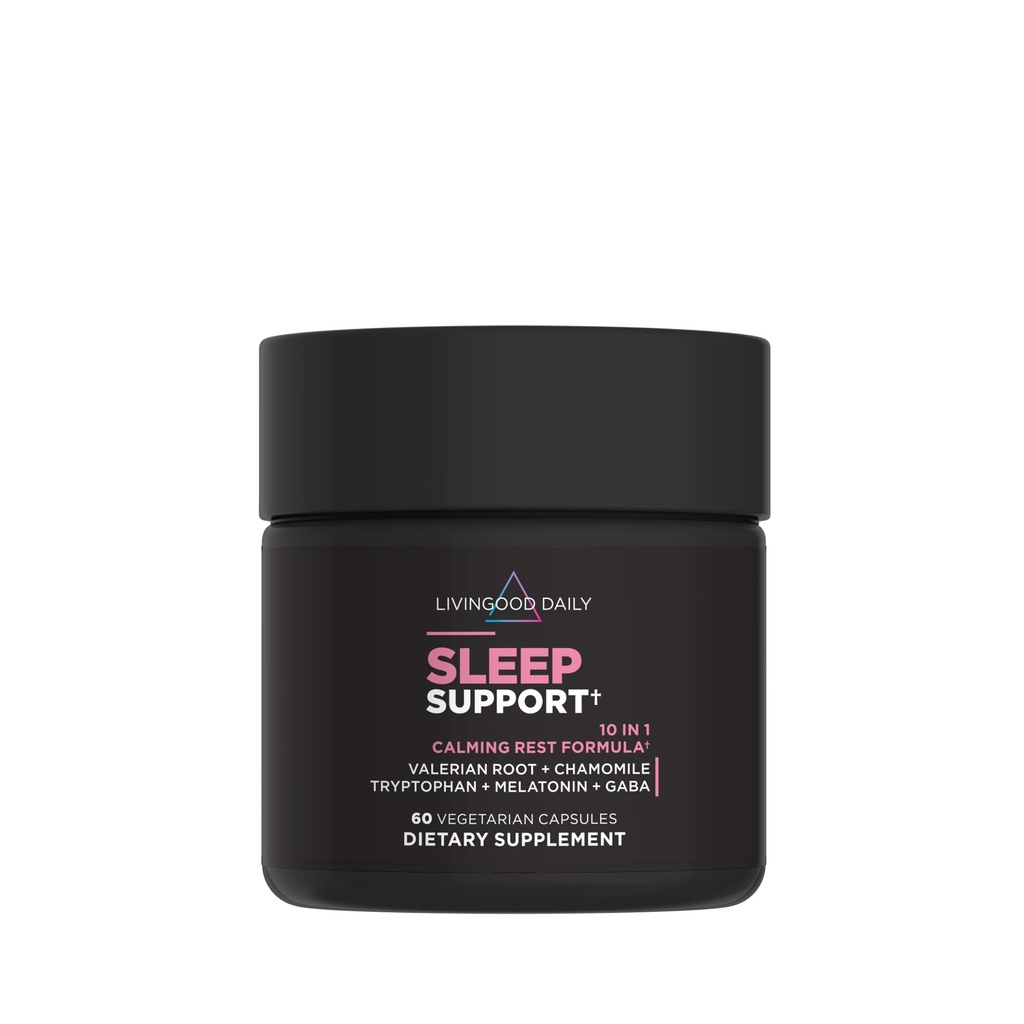 Livingood Daily Sleep Supplement, 10-in-1 Natural Sleep Aid with 5 MG Melatonin, Valerian Root, Chamomile, Tryptofan & GABA for Men & Women, Non Habitting Forming, Gluten Free, Vegan, 60 Capsule