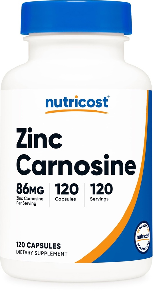 Nutricost zinc Carnosine 86mg, 120 capsule - non-GMO, gluten gratuit, zinc L-Carnosine Supliment