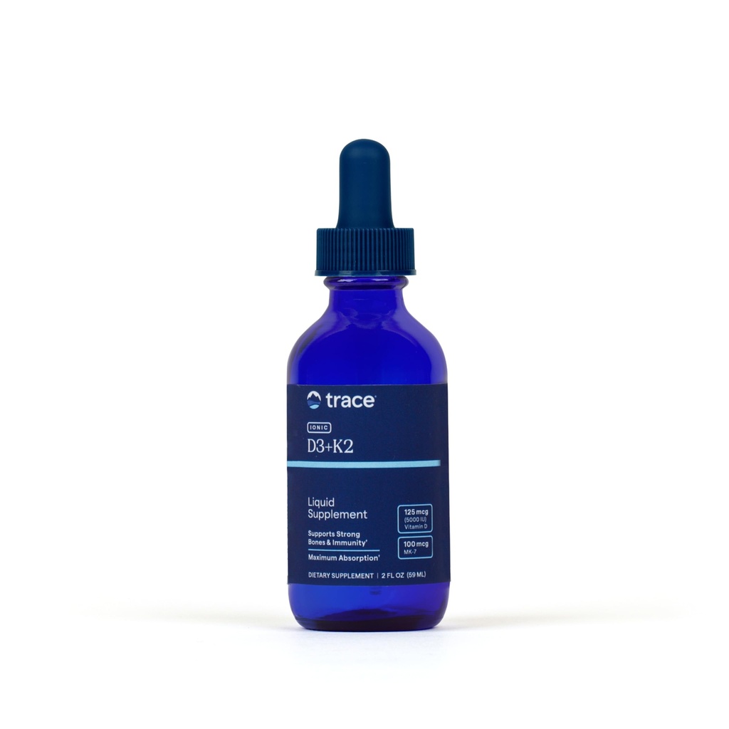 Trace Minerals Ionic D3+K2 - Multivitamine lichide pentru sănătatea oaselor și a inimii - Sprijină Absorbția calciului - Ajutor pentru sistemul imunitar - Supliment natural - 2 fl oz (296 Serviri)