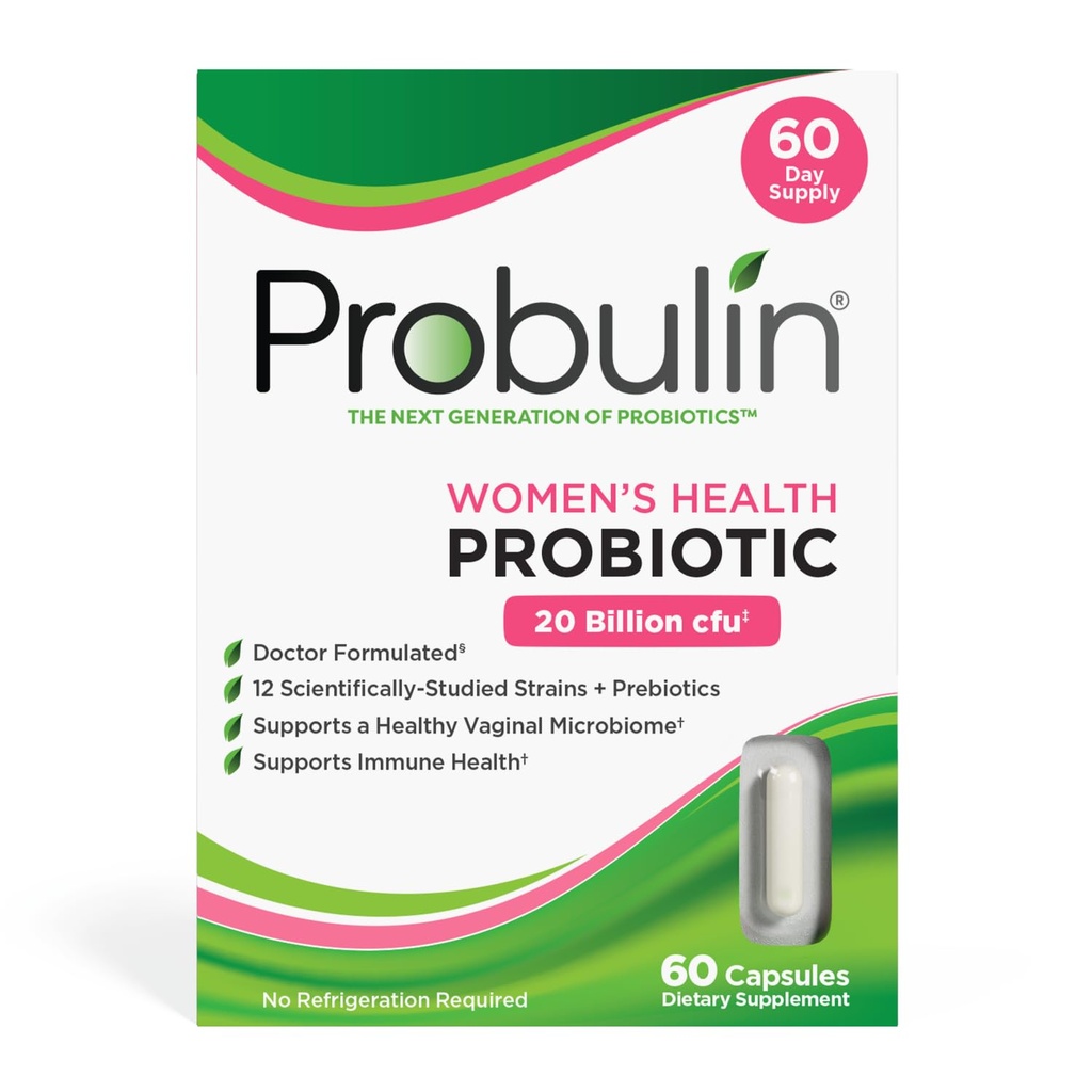 Probulin Womens Health Probiotic + Prebiotic pentru Vaginal, Gut & Immune Health - 20 Miliarde CFU - 12 Probiotice Strine, 60 Vegan Capsule