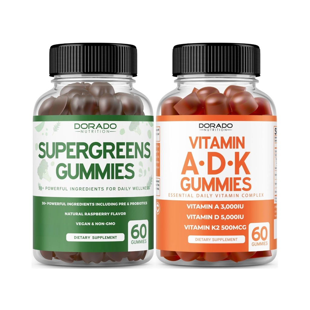 Supergreens Gummies (60 Gummies) Greens Suplimente cu 8 Ingredient Power Blend - Superfood for Imunity Support for Adults and ADK (60 Count) with D & K - 10 Vegan Supplement - Non GOM & USA Made