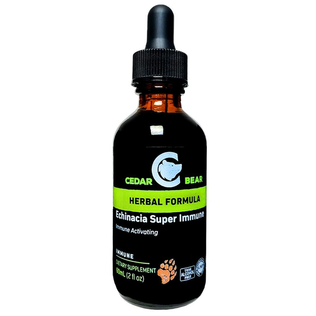 Cedar Bear Echinacea Super Immune Blend un supliment de plante lichide care stimulează sistemul imunitar pentru a ajuta la menținerea activității celulelor albe din sânge și alte funcții imune 2 FL Oz