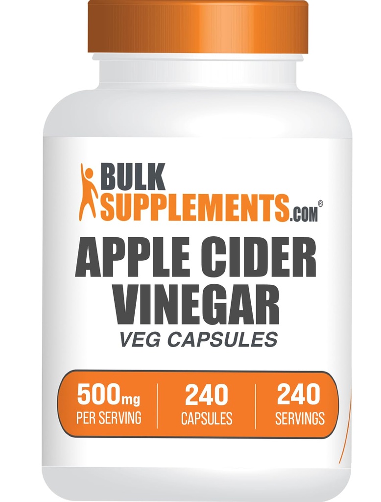 BulkSupplements.com Capsule de cidru de mere Oţet - Capsule ACV, Suplimente de cidru de mere, Oţet de cidru de mere 500mg - Gluten gratuit, Capsule per Serving, 240 capsule (Pachet de 1)