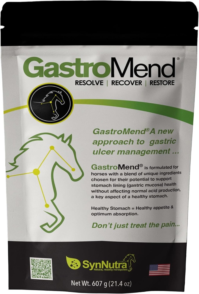 GastroMend® Supliment gastrointestinal de sănătate pentru cai, 100% Natural, promovează stomac și sănătate gută în Equines, cost-eficient Digestive Wellness, 60 Serviri pe punga, Made in the USA