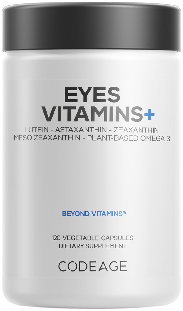 Codeage Eyes Vitamine - AREDS 2 Based Formula Supplement - 2 Month Supply - Vitamine A, C, E, Zinc, Lutein, Astaxantină, Zeaxantină, Eyebright, Marigold, Bilberry, Saffron, Omega-3-120 Capsule