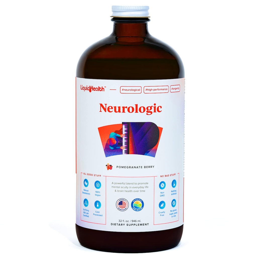 LIQUIDHEALTH Suplimentul de focalizare neurologica - Booster creier Nootropic Supliment pentru functia cognitiva, Memorie & Focus cu Ginkgo Biloba, Choline, L-Theanină & Fosfatidilserină - Statele Unite ale Americii Made (32 oz)