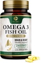 Omega 3 Pastile de ulei de pește 2400mg - Puterea triplă Omega 3 Suplimente de ulei de pește - Cel mai bun EPA & DHA acizi grasi pentru Brain & Heart Health Supplement, Omega3 Natura lui, 60 zile de aprovizionare - 120 Softgels